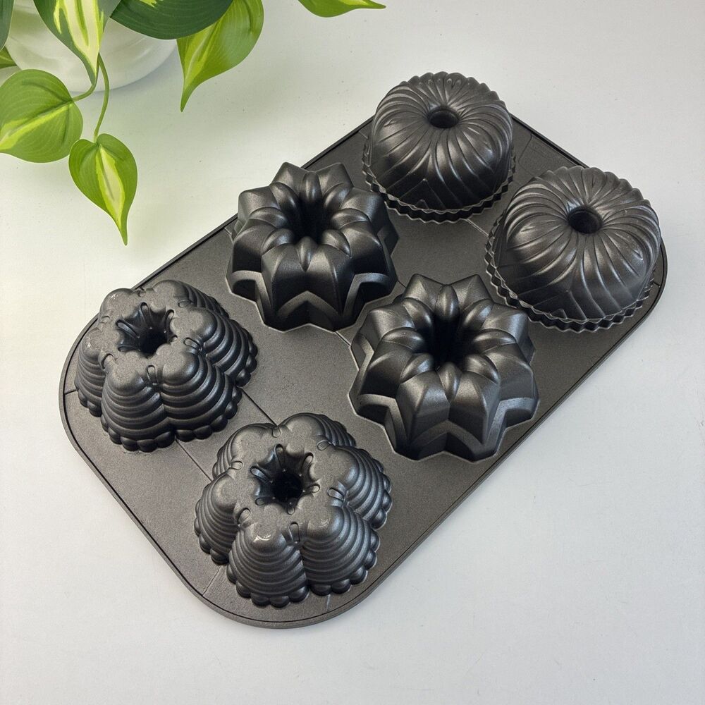 Multi Mini Bundt Pan 6 Cup Heavy Cast Aluminum Bundtlette Cake Mold Nordic Ware